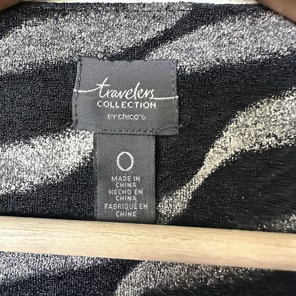 CHICO'S Travelers S Black  Metallic Wavy Striped Asymmetrical Zip-Up Jacket - Picture 4 of 14